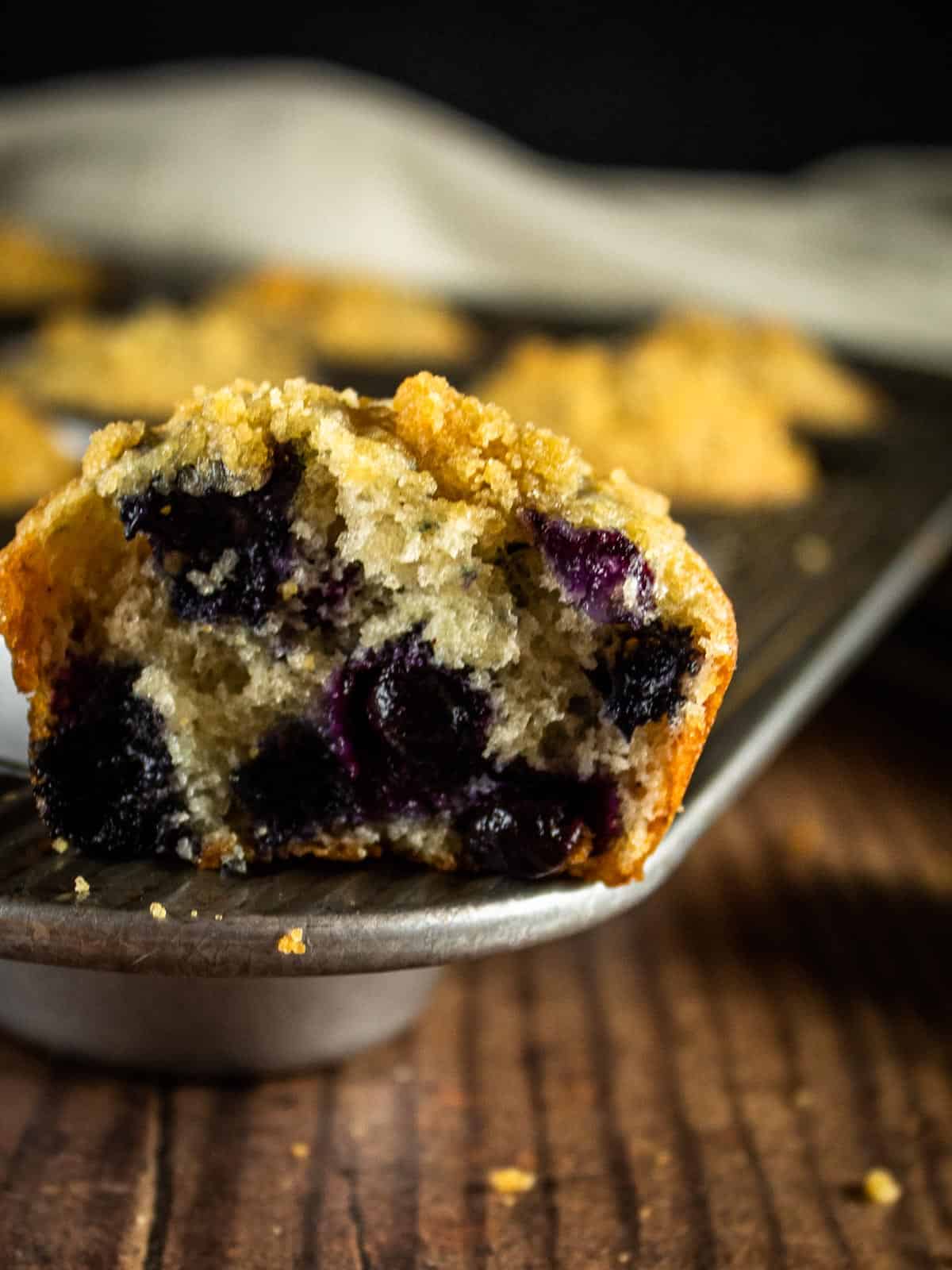 inside of a baked blueberry muffin