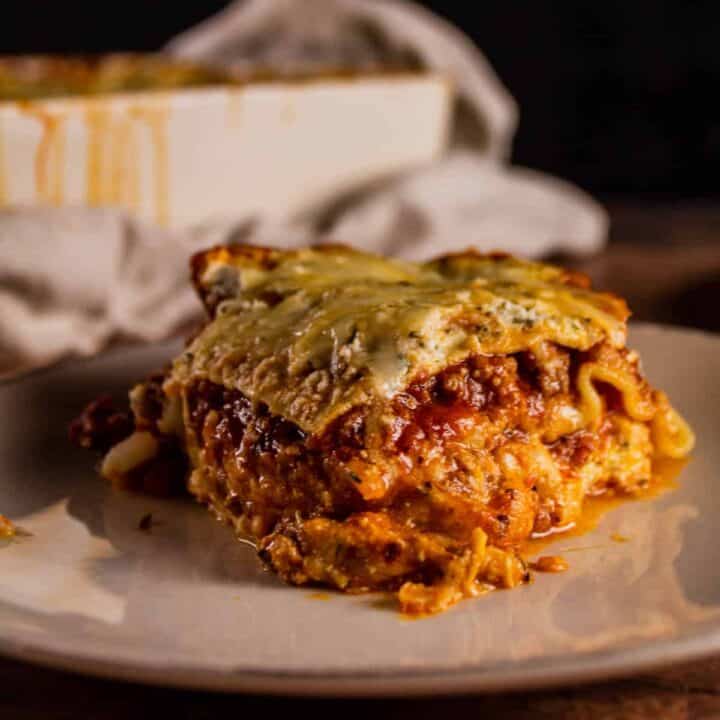 slice of lasagna on a plate
