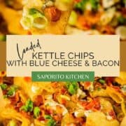 potato chips layered with blue cheese, bacon, scallions and hot sauce