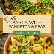 pasta mixed with pancetta, peas and parmesan