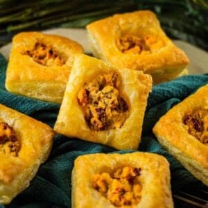 puff pastry squares filled with a goat cheese sundried tomato mixture