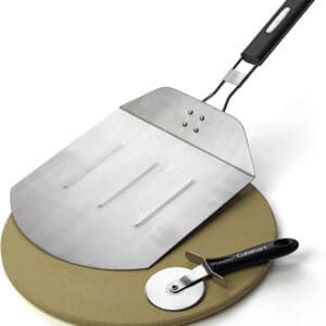 pizza stone, pizza peel and pizza slicer.