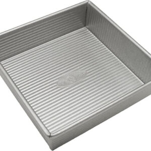 silver square baking pan.