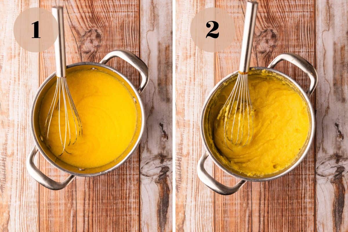 whisk in a pot of polenta after whisking into broth and after it's done cooking.