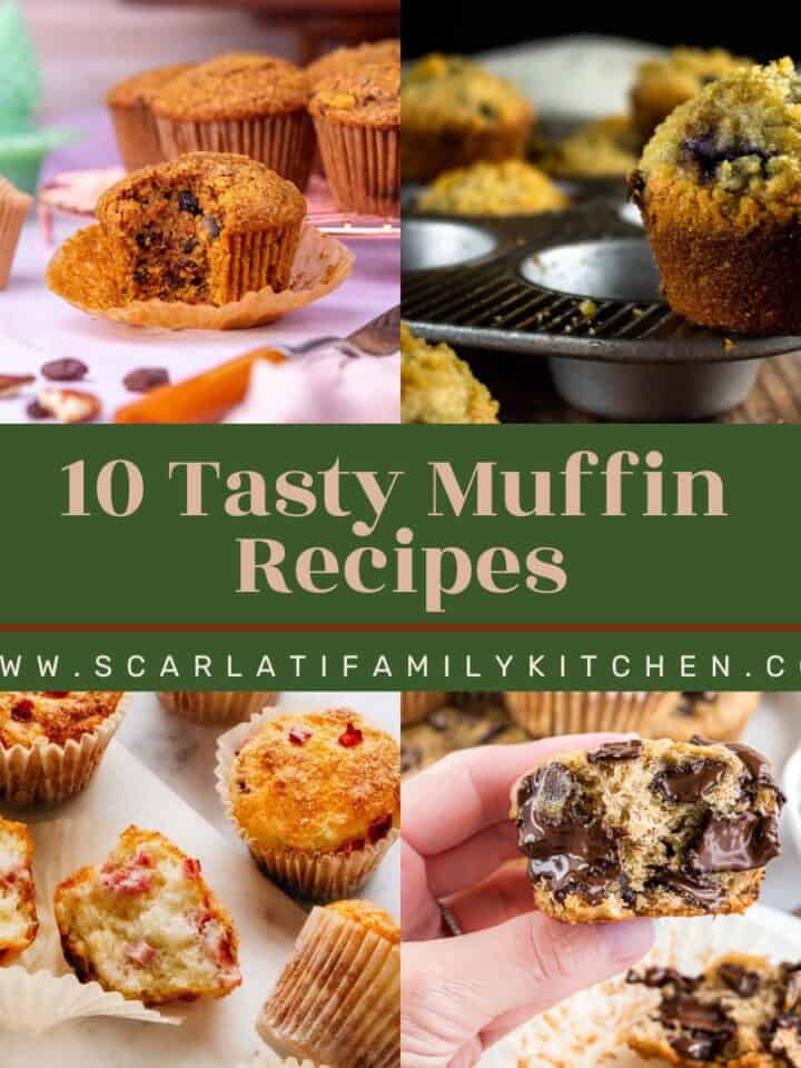 collage of muffins with the text overlay "10 tasty muffin recipes".