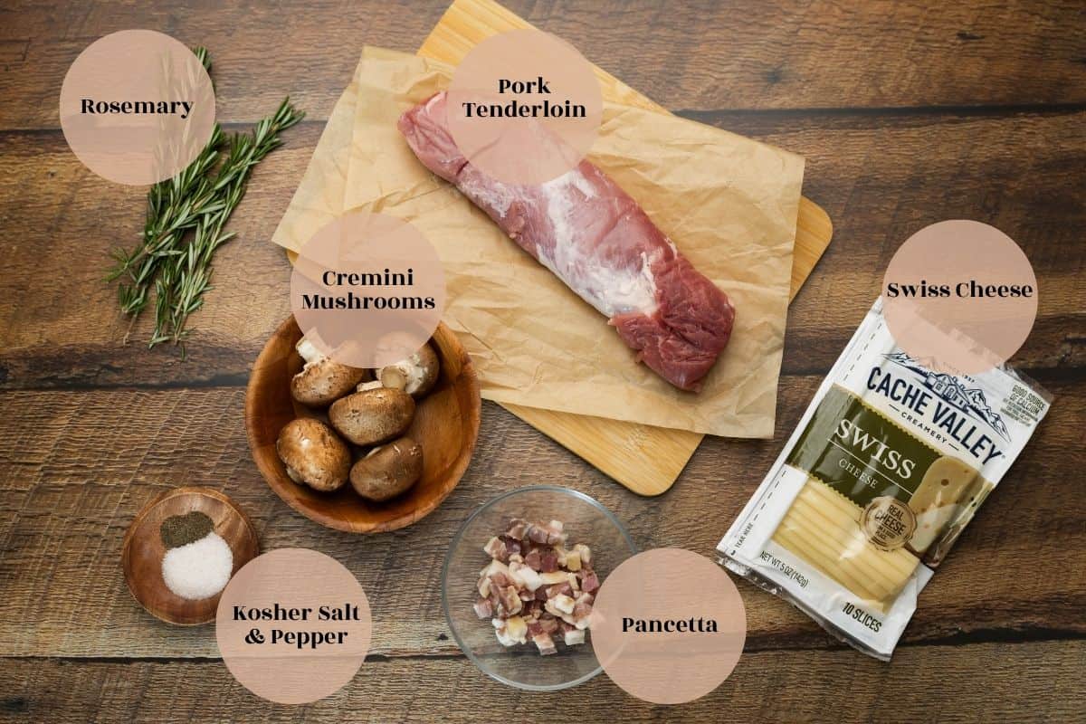 Ingredients to make roasted stuffed pork tenderloin. 