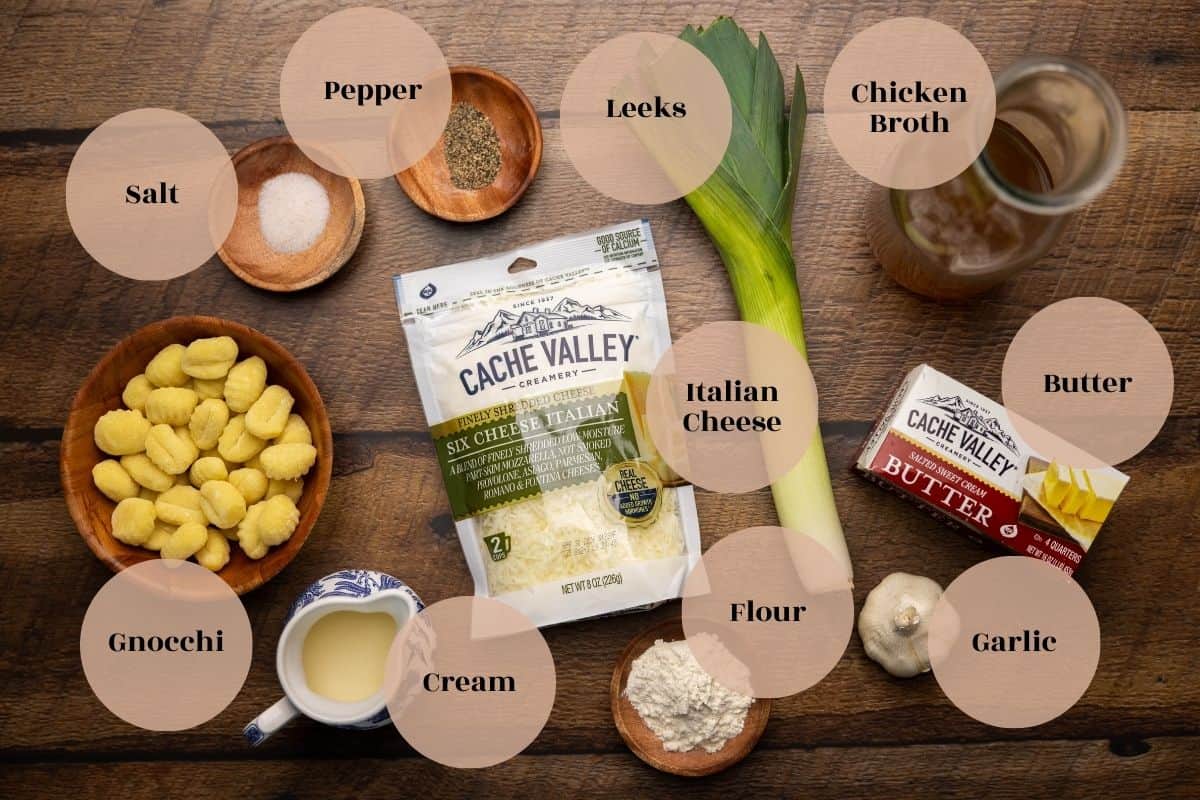 Ingredients to make cheesy gnocchi soup. 